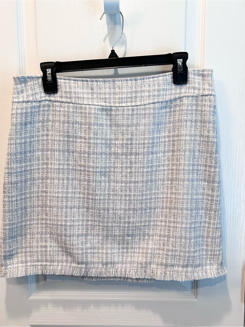 Maison D'Amelie Slate Blue & White Plaid 17” Long Back Zip Lined Size 6 Skirt